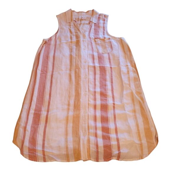 Thread & Supply Stripe Linen Dress Women's Large Orange and Cream - Picture 1 of 9